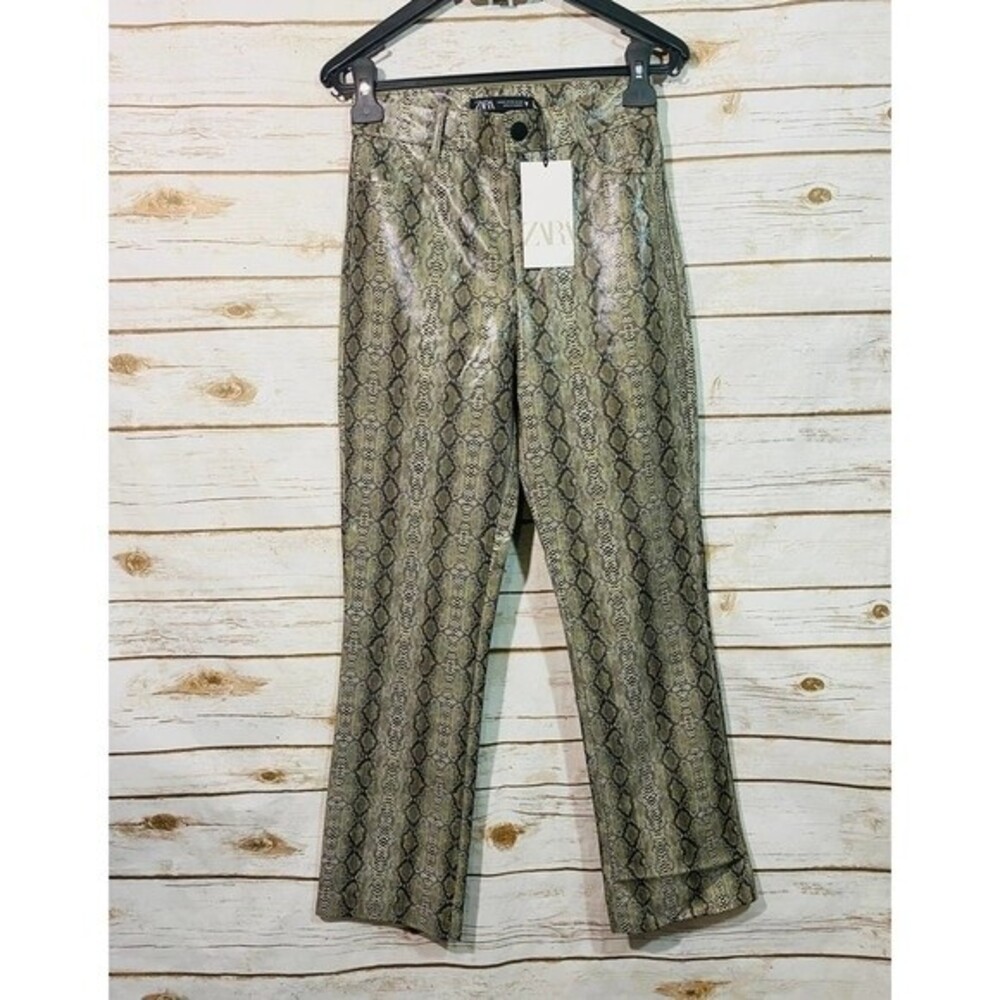 New Zara Women's Faux Snake Skin Leather High‎ Waist Pants Size XS